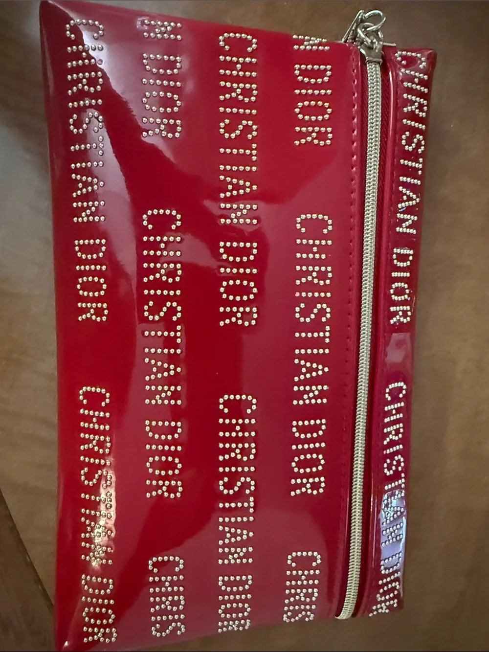 Dior Red Christian Dior Star Charm Patent Cosmetic Pouch Authentic